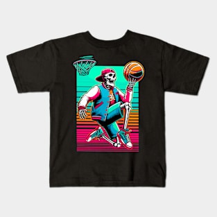 Swoosh!  College Ballin' Skeleton Slams Dunk - Neon Hoops Champion Tee Kids T-Shirt